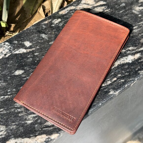 Vintage Hunter Leather Slim Bifold Checkbook Cover with RFID Blocking - Picture 6 of 8